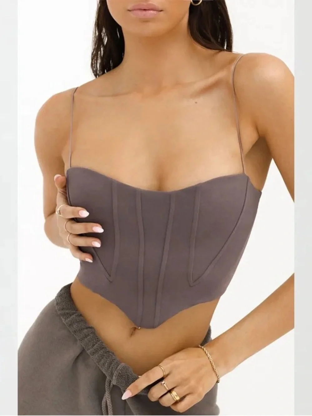 Joah Brown Contour Corset in Suede Mauve Size S/M - Picture 8 of 9